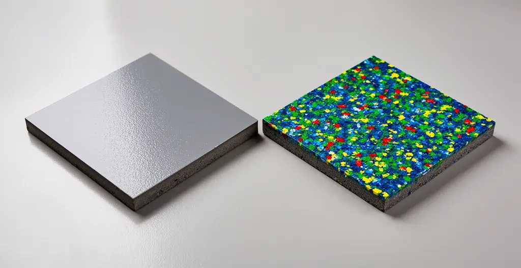 Échantillons de revêtement époxy et polyaspartique côte à côte pour comparaison de texture